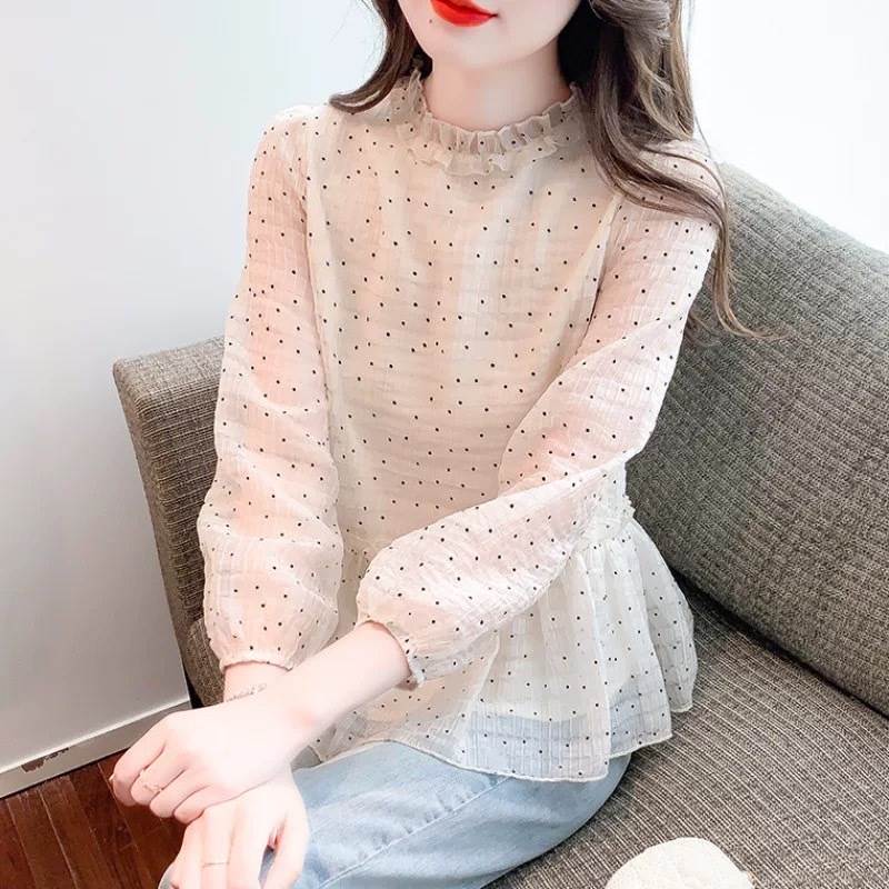 トップスブラウスミディアム長袖袖あ...