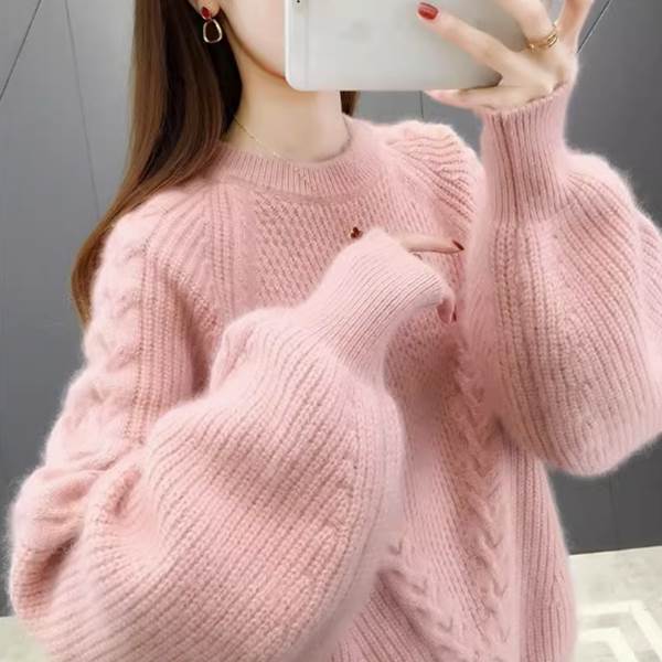 Crew Neck - 【P2倍&クーポン有】ニット セーター プルオーバー トップス レディース 秋 冬 裾長め 長袖 クルーネック 丸首 ふわふわ ベージュ レッド ピンク ネイビー イエロー オフホワイト 無地 ケーブルニット サイズ豊富 S M L XL 2XL 1枚で決まる 普段使い 日常使い 楽ちん 定