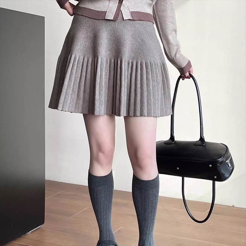 ニットミニスカートプリーツ切り替え...