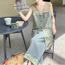 2点セット レース ロングジレ 裾レース ワイドジーンス ベスト ジレ Gパン ガウチョ ワイド 夏 アンクル丈 ロング丈 お尻カバー 袖なし 腕出し ノースリーブ Vネック 襟なし ワイドレッグ すっきり 肩だし 肌みせ 総レース シフォン 透け感 シースルー シアー グリーン