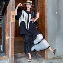 3点セット Tシャツ レース ベスト ロング ティアード スカート ビッグT 夏 ロング丈 長丈トップス 裾長め お尻カバー 半袖 クルーネック 丸首 フレア アシンメトリー 落ち感 チュール シフォン 透け感 シースルー シアー ブラック 黒 S M L XL LL 異素材MIX リゾート