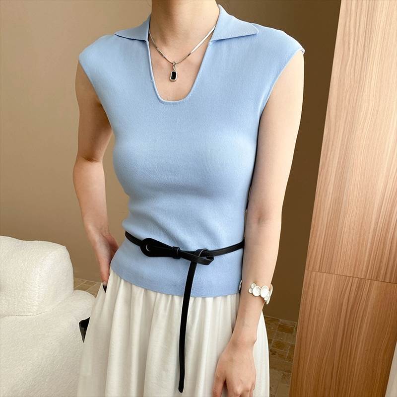 襟付き フレンチスリーブ サマーニット ポロシャツ ニット 夏 普通丈トップス 裾イン Uネック すっきり 肩だし 肌みせ 編み込み カラバリあり ブラック 黒 ホワイト 白 ライトブルー 水色 無地 フリーサイズ オフィス 学校 大学 職場 リゾート 旅行 外出 仕事