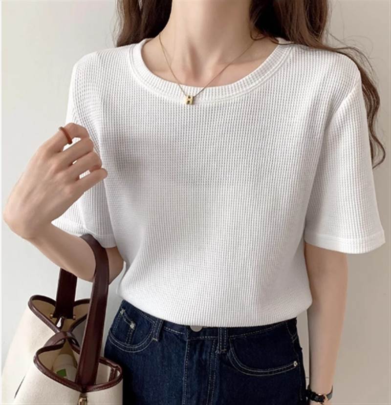 【P2倍&クーポン有】 レディース トップス カットソー 20代 半袖 存在感 夏 10代 デート 公園 旅行 学生 学校 主役級 かわいい 通学 カジュアル おしゃれ 30代 春 ワッフル 大人可愛い 40代 個性的 お出かけ ラフ お姉さん ラウンドネック