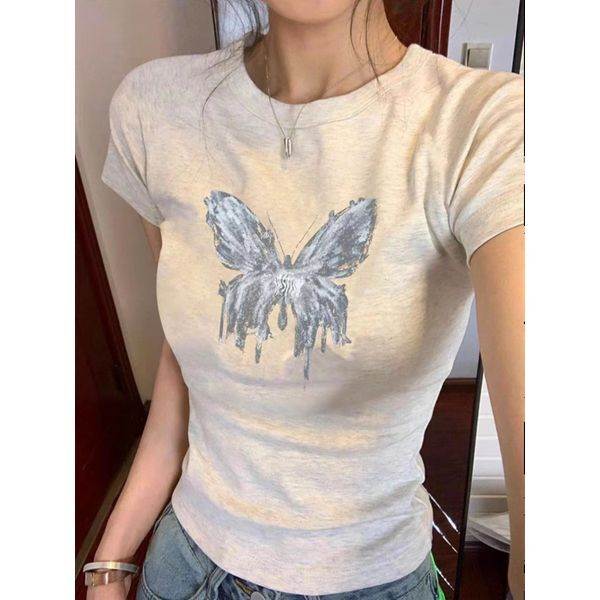Three-Quarter - 【P2倍&クーポン有】 レディース トップス Tシャツ 大人可愛い 半袖 かっこいい かわいい 都会的 10代 ストリート カジュアル 20代 プリント クール おしゃれ こなれ感 蝶 夏 きれいめ ラウンドネック 30代 春 モード系 モダン クルーネック