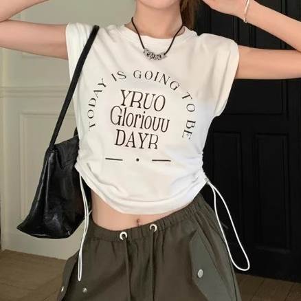 Rakuten - 【P2倍&クーポン有】 レディース トップス Tシャツ クルーネック クロップド丈 ドロスト クール アクティブ 半袖 ストリート スリム 抜け感 細身 ラブリー かわいい カジュアル かっこいい 袖なし キュート フレンチスリーブ スポーティー ノースリーブ