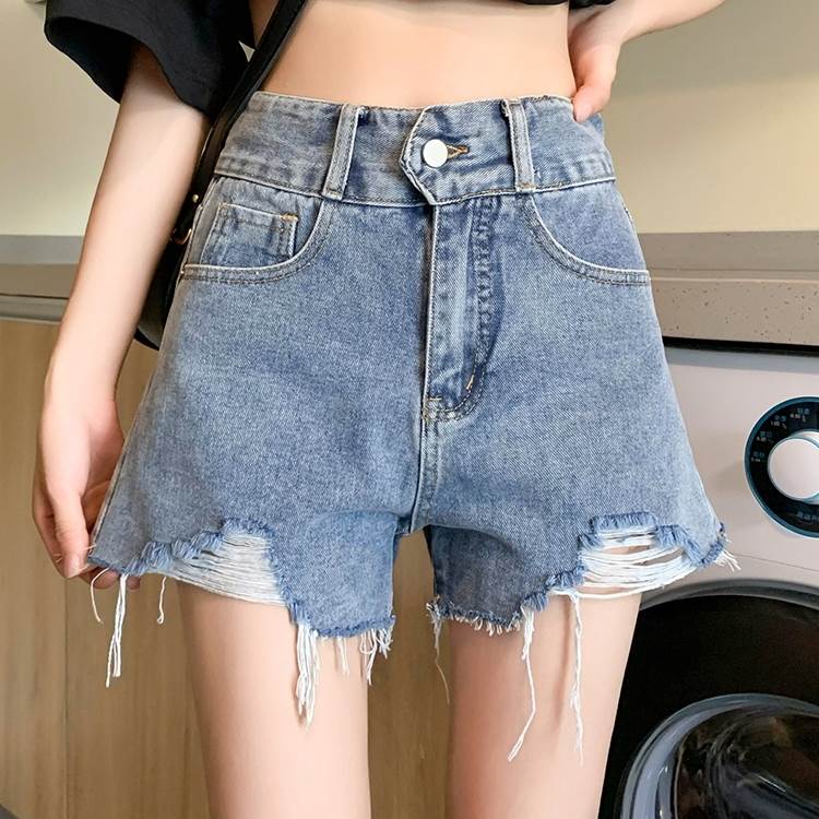 尼龍, 人造絲, 聚酯 - 【P2倍&クーポン有】 レディース パンツ ボトムス デニム ショートパンツ カジュアル ヴィンテージ かっこいい ダメージ ボーイッシュ 大人可愛い ラブリー ブルーデニム ハイウエスト おしゃれ かわいい キュート ショート アメリカン クール ストリート
