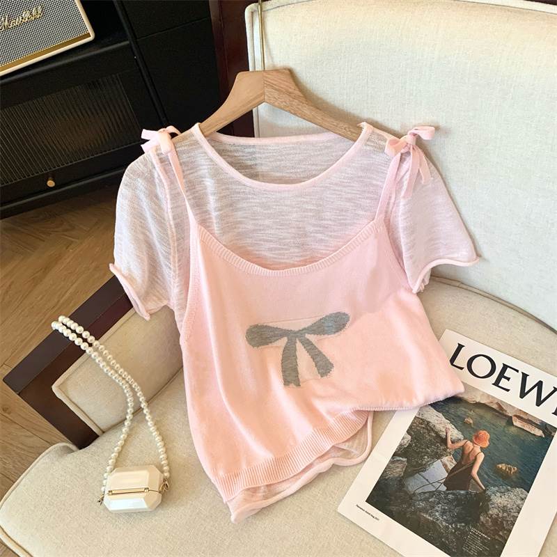 【P2倍&クーポン有】 レディース トップス Tシャツ バイカラー 半袖 カジュアル ナチュラル 30代 ストリート かわいい 40代 春 ラブリー 大人可愛い ガーリー 夏 20代 ドッキング ラウンドネック リボン 10代 キュート ロマンティック フェミニン