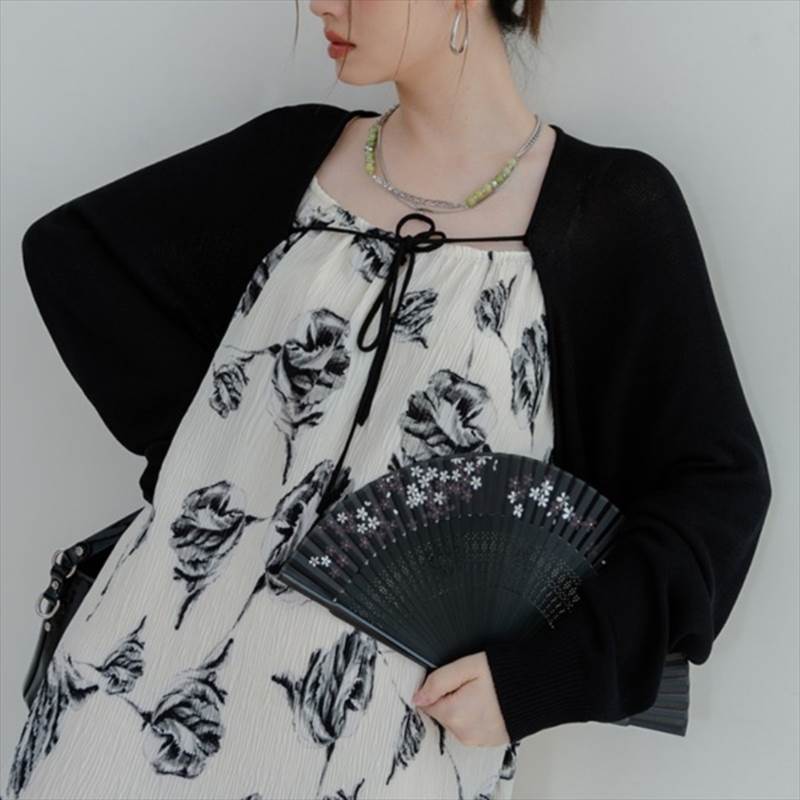 Nylon, Rayon, Polyester - 【P2倍&クーポン有】 レディース トップス ニット 長袖 カーディガン シアー ボレロ きれいめ エレガント ドルマン Vネック 都会的 シンプル ノーカラー 透け感 シースルー カジュアル こなれ感 リボン 上着 ベーシック おしゃれ 伸縮性 ニット 前開き