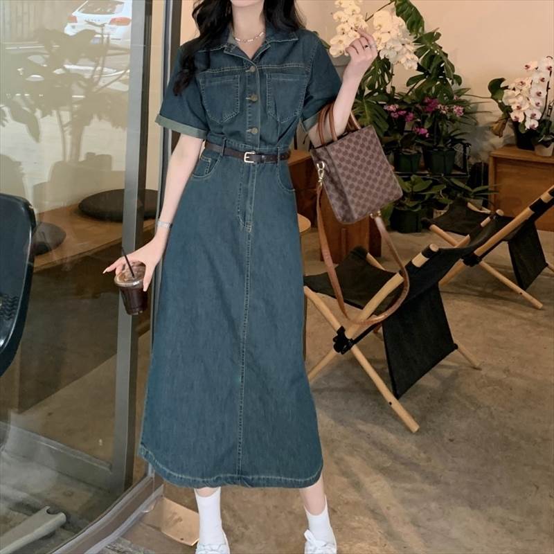 Short Sleeves - 【P2倍&クーポン有】 レディース ワンピース 半袖 ナチュラル 襟付き おしゃれ 春 ベーシック ベルト付き 無地 40代 こなれ感 発表会 上品 ハロウィン シンプル 大人可愛い カジュアル かわいい 10代 デニム 20代 ラフ 30代 きれいめ 夏 シャツ