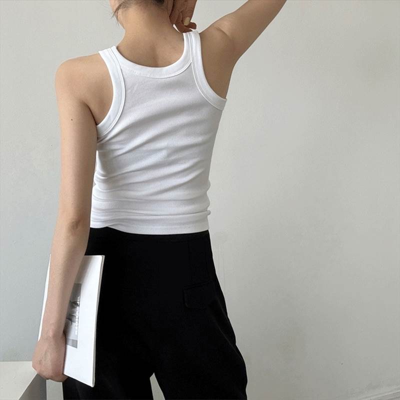 【P2倍&クーポン有】 リブタンクトップ 細リブタンクトップ レディース スリム トップス きれいめ 袖なし ラウンドネック ストリート シンプル リブ シャツ クルーネック タイト ノースリーブ タンクトップ インナー かわいい 大人可愛い キャミソール