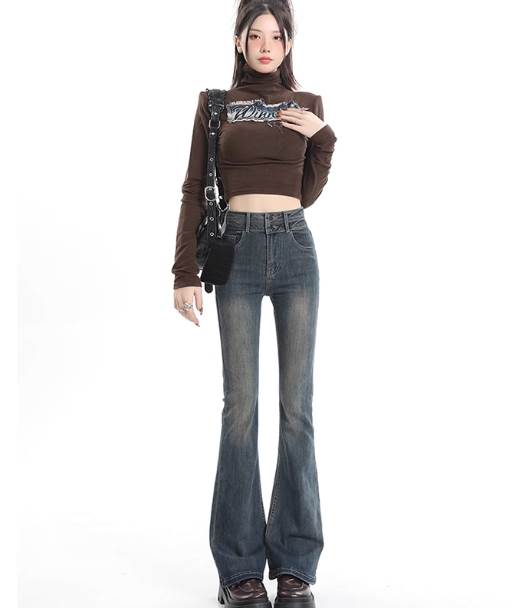 【P2倍&クーポン有】 レディース パンツ ボトムス ファスナー ジーンズ 大人可愛い レトロ カジュアル フルレングス おしゃれ ボタン ボーイッシュ ポケット ブーツカット きれいめ ハイウエスト ガーリー デニムパンツ ベーシック かっこいい 丈長