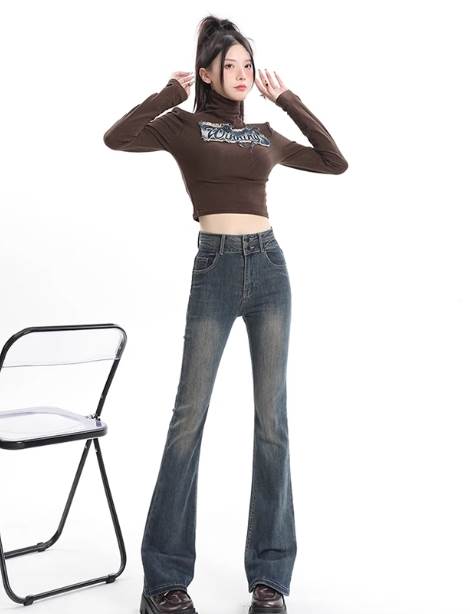 【P2倍&クーポン有】 レディース パンツ ボトムス ファスナー ジーンズ 大人可愛い レトロ カジュアル フルレングス おしゃれ ボタン ボーイッシュ ポケット ブーツカット きれいめ ハイウエスト ガーリー デニムパンツ ベーシック かっこいい 丈長