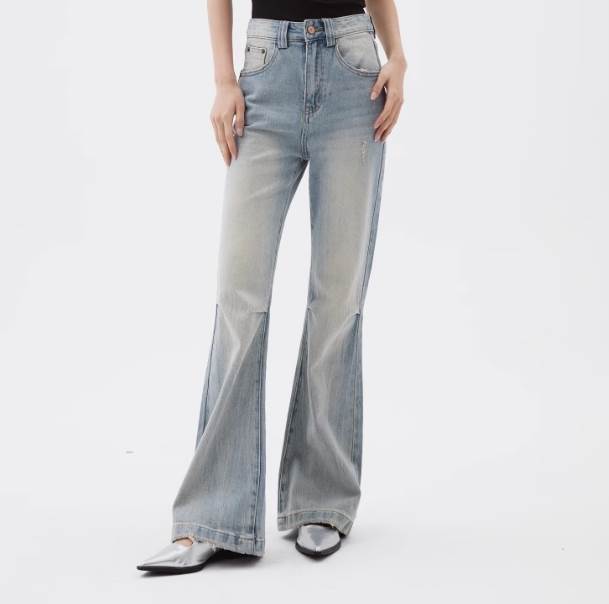 Boot Cut Jeans - 【P2倍&クーポン有】 レディース パンツ ボトムス スリム ジーンズ ハイウエスト 大人可愛い アメカジ 丈長 ギャザー ポケット シンプル ブーツカット フルレングス ボタン ファスナー カジュアル ストレートパンツ おしゃれ ダメージ デニムパンツ