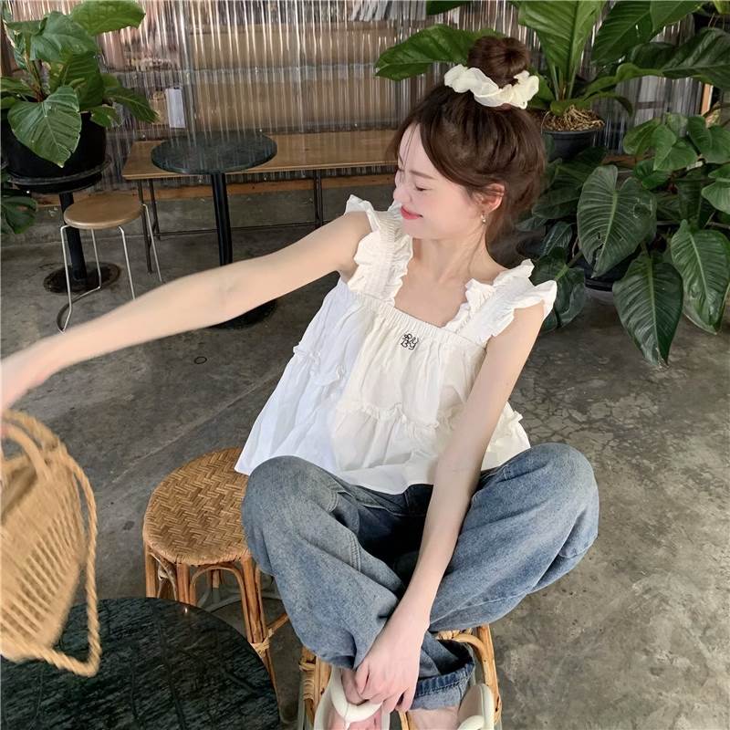 【P2倍&クーポン有】 甘め レディース トップス Aライン プルオーバー 切り替えデザイン カジュアル ガーリー スクエアネック ギャザー 切り替え おしゃれ フリル こなれ感 ふんわり かわいい 大人可愛い ショート ラフ フレア シンプル ノースリーブ