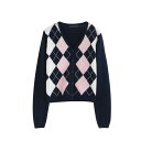 【P2倍&クーポン有】 レディース トップス ニット 大人可愛い セーター カジュアル かわいい ボーイッシュ 春 Vネック アーガイル 秋 クラシカル こなれ...