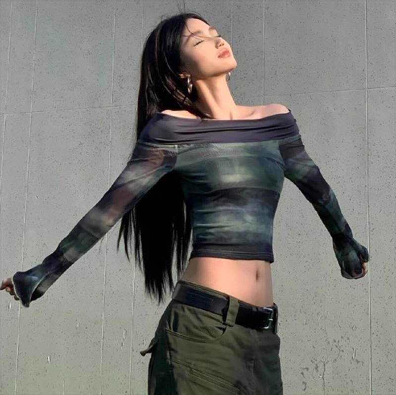 【P2倍&クーポン有】 ハンサム レディース トップス 細身 カットソー きれいめ ガーリー 抜け感 タイト フェミニン ラブリー ルーズ おしゃれ シアー カジュアル クール 存在感 スマート 長袖 スリム モード系 かっこいい こなれ感 オフショルダー