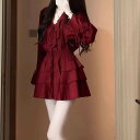 【P2倍&クーポン有】 2点セット レディース スカート ショート シャツ 襟付き かわいい おしゃれ ミニスカート フリル袖 レトロ 大人可愛い リボン Vネ...