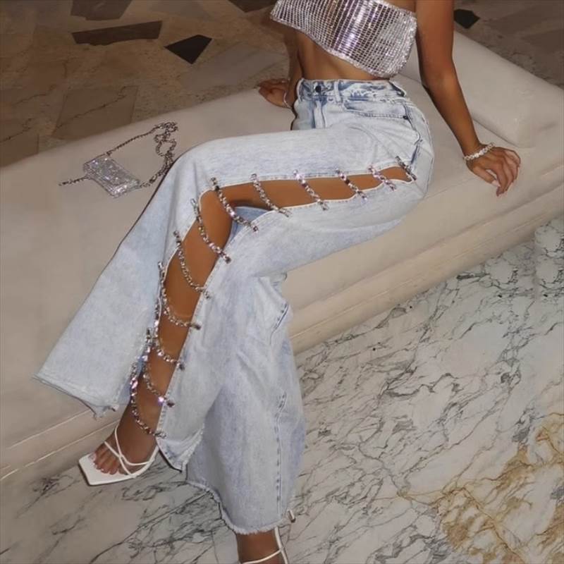 【P2倍&クーポン有】 レディース パンツ ボトムス 裾ワイド デニム ハイウエスト きれいめ カラーデニム デニムパンツ かわいい ポケット カジュアル スリット ロング ブルーデニム サイドスリット おしゃれ Gパン かっこいい 大人可愛い ワイドパンツ