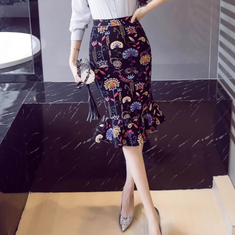 【P2倍&クーポン有】 レディース スカート フィッシュテールスカート ハイウエスト 膝下 シンプル こなれ感 クール スマート かわいい 大人可愛い ラフ 上品 おしゃれ カジュアル フィッシュテール 個性的 きれいめ スリム ルーズ ガーリー レトロ 細身