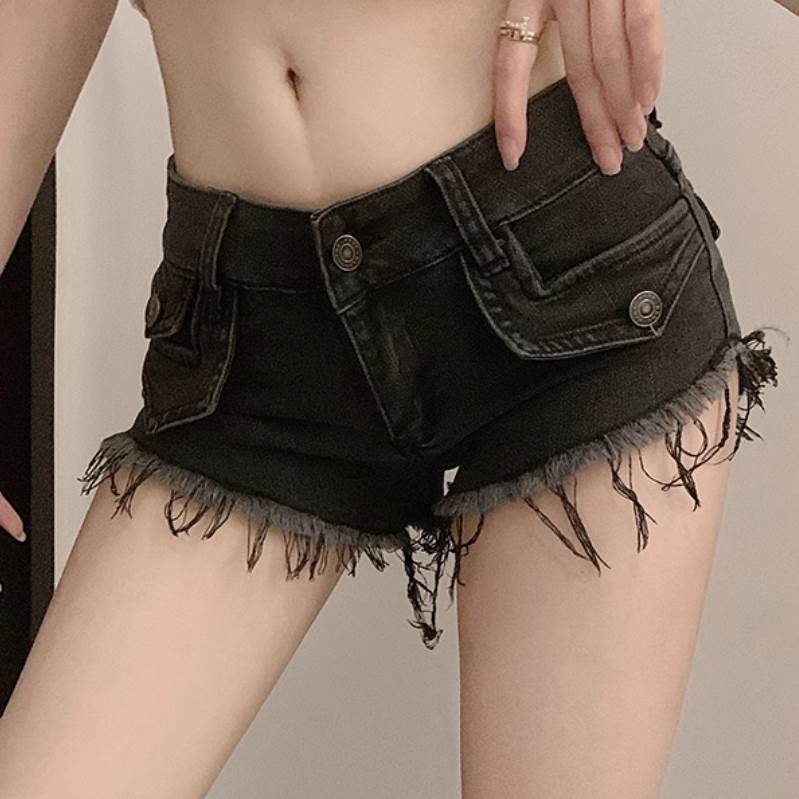 乐天商城 - 【P2倍&クーポン有】 レディース パンツ ボトムス ミニ デニム アメカジ 大人可愛い レトロ デニムパンツ ボタン ショート カジュアル ポケット おしゃれ ローウエスト ブルーデニム カラーデニム Gパン かっこいい ホットパンツ かわいい ショートパンツ