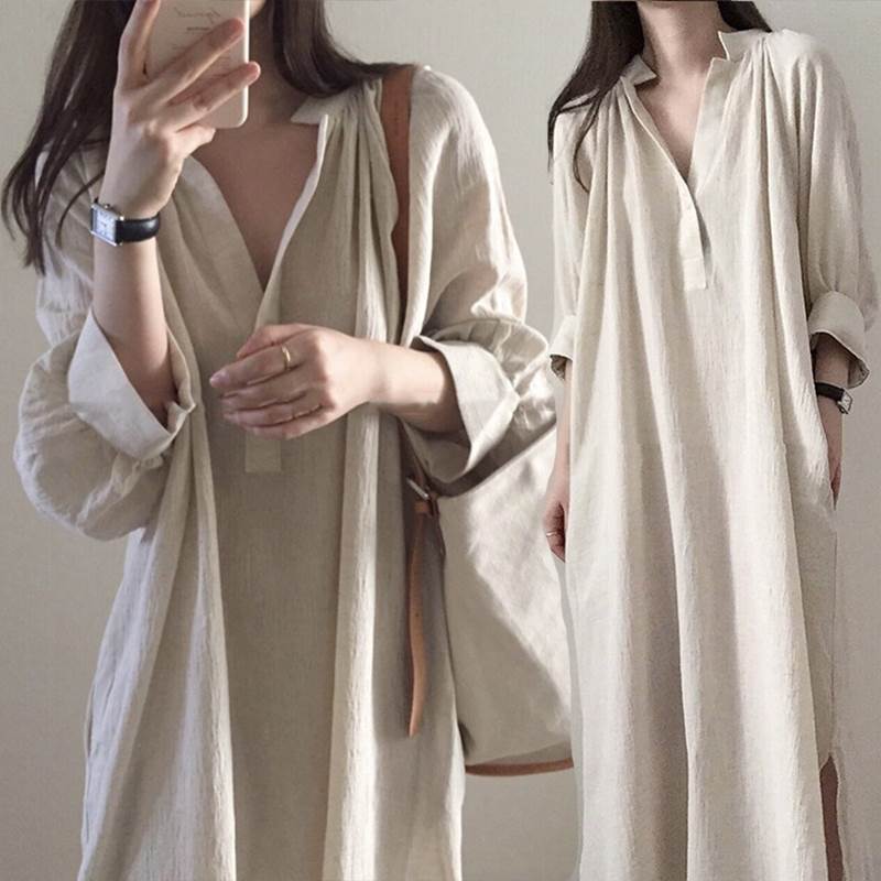 长袖 - 【P2倍&クーポン有】 ワンピース シャツワンピース ロングワンピース きれいめ 長袖 かっこいい ルーズ ベーシック かわいい おしゃれ シンプル 主役級 上品 存在感 カジュアル こなれ感 個性的 ソリッドカラー 抜け感 大人可愛い ラフ サイドスリット