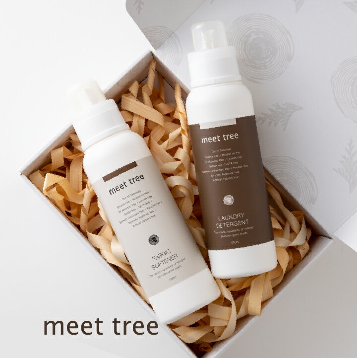 洗剤セット 【meet tree ギフトボックスF】HINOKI洗濯洗剤＆柔軟剤（各500ml）／除菌 消臭 赤ちゃん ひのき ヒノキ 桧 檜 hinoki 精油 低刺激 部屋干し 安全 敏感肌 無添加 日本製 プレゼント オーガニック 出産祝い 引っ越し祝い おしゃれ 母の日