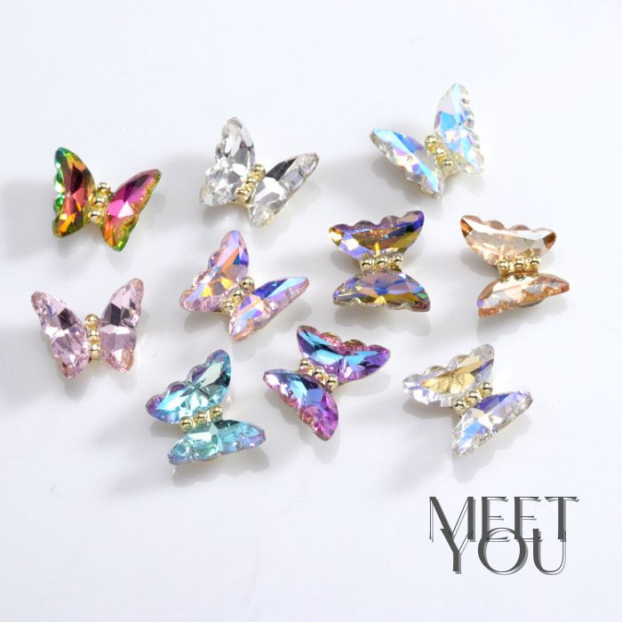 【2個入り】ジルコニア製 蝶々 クリスタル 全6種 アートネイル デザイン デコレーション ジェルネイル