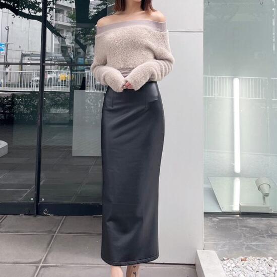 【即納】フェイクレザータイトロングスカート GYDA ジェイダ 072360844301 レディース ボトムス タイトスカート ウエストゴム スリット フリーサイズ 合皮 黒 ブラック 無地 gyda ロングスカートのサムネイル