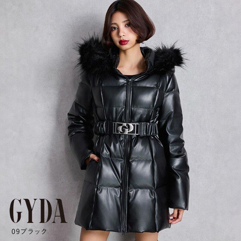 新品 GYDA 黒 ダウンジャケット Fサイズ GYDA 黒 フード付きダウンジャケット ベルト付き