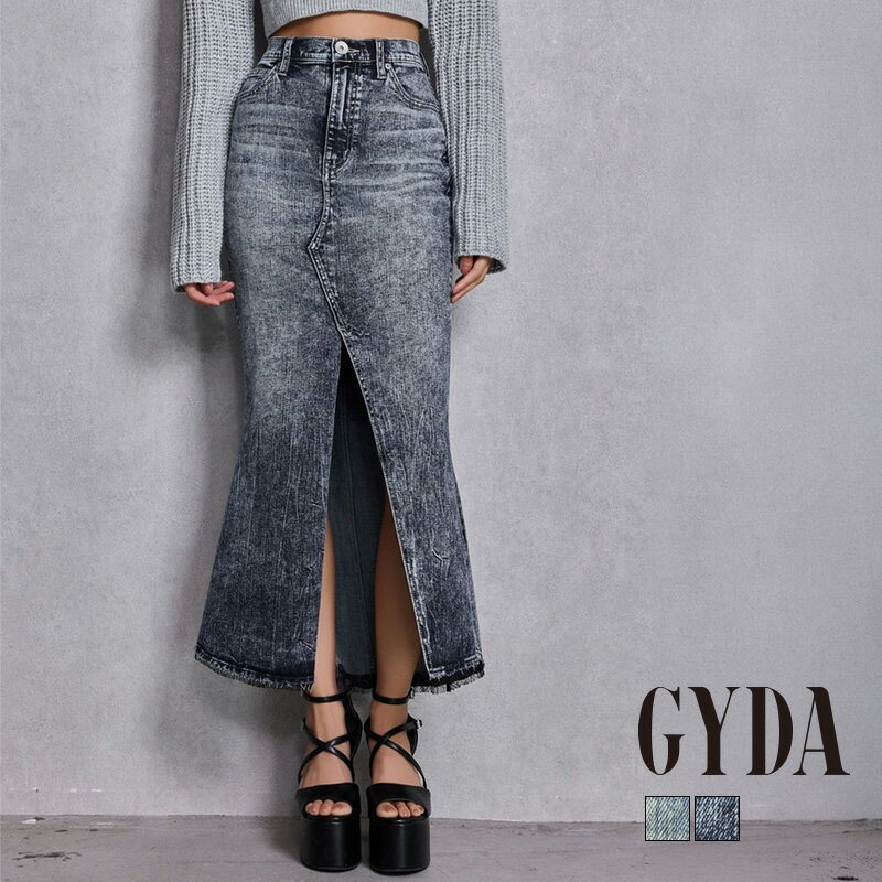 【最短翌日お届け】ハイウエストHEM LACEマーメイドデニムスカート GYDA ジェイダ 072612514401 gyda レディース ハイウエスト ロングスカート 裾レース S M アイスブルー インディゴ GYDA デニムスカート gyda マーメイドスカート