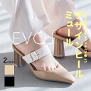 【SALE！20％OFF】ベルトデザインヒールミュール EVOL イーボル BU23531 レディース ミュール ポインテッドトゥ デザインヒール アイボリー 黒 ブラック EVOL ミュール EVOL 靴