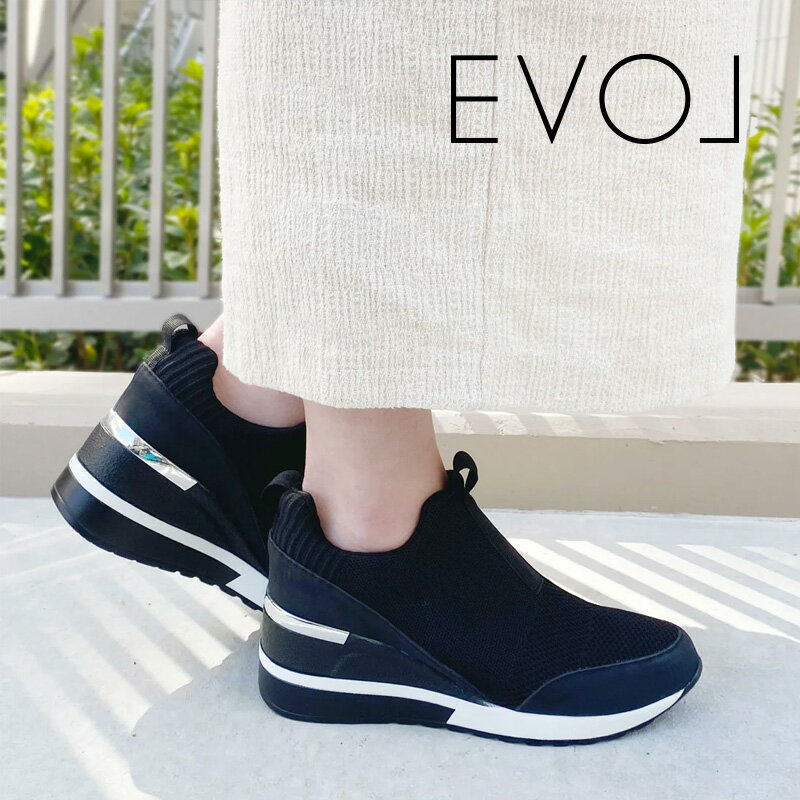 【即納】ヒールアップニットスニーカー EVOL イーボル IW5323 レディース evol スニーカー 黒 ブラック EVOL 靴 EVOL スニーカー イーボル くつ イーボル スニーカー 歩きやすい 軽量 疲れにくいのサムネイル