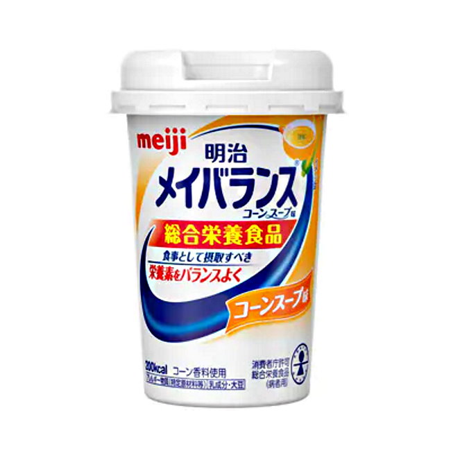 [関連]： meiji めいばらんす ミニカップ 介護 介護食 栄養補助 栄養機能食品 コーンスープ味 メイバランス ミルクテイスト コーンスープ 【ご注意ください】商品画像はイメージです。 　リニューアル等によりデザインが変更となる場合がございます。 　お送りする商品は常に同一商品コードの最新のものをお送りしております。 　お送りする商品についてデザイン等のご指定はお受けしておりません。 　ご了承の上、ご購入をお願いいたします。 　6大栄養素※をバランスよく配合し、不足しがちな栄養を補う栄養調整食品です。 　※たんぱく質・脂質・糖質・食物繊維・6種のビタミン・8種のミネラル ●原材料 　デキストリン、乳たんぱく質、食用油脂（なたね油、パーム分別油）、難消化性デキストリン、ショ糖、食塩、食用酵母／カゼインNa、乳化剤、リン酸K、V.C、クエン酸K、塩化K、クエン酸Na、炭酸Mg、調味料（アミノ酸等）、香料、pH調整剤、グルコン酸亜鉛、V.E、硫酸鉄、クチナシ色素、ナイアシン、パントテン酸Ca、V.B6、グルコン酸銅、V.B2、V.B1、V.A、葉酸、ビオチン、V.K、V.B12、V.D、（一部に乳成分・大豆を含む） ●栄養成分表示　[1本（125mL）当たり] 　エネルギー・・・200kcal 　たんぱく質・・・7.5g 　脂質・・・5.6g 　炭水化物・・・32.2g 　−糖質・・・29.7g 　−食物繊維・・・2.5g 　食塩相当量・・・0.28g 　亜鉛・・・2.0mg 　カリウム・・・120mg 　カルシウム・・・120mg 　セレン・・・12μg 　鉄・・・1.5mg 　銅・・・0.10mg 　マグネシウム・・・40mg 　リン・・・140mg 　ナイアシン・・・5.9mg 　ビタミンA・・・120μg 　ビタミンB6・・・0.60mg 　ビタミンD・・・1.0μg 　ビタミンE・・・6.0mg 　葉酸・・・33〜147μg 　水分・・・93.8g ●1日当たりの摂取量の目安 　1日当たり375mL（3本）を目安に摂取してください。 ▼▼▼メイバランス シリーズ▼▼▼ 製造：日本 ●お問い合わせ 会社：株式会社 明治 住所：〒104-8306 東京都中央区京橋二丁目2番1号 お客様相談室：0120-201-369 受付時間：9:00〜17:00（土・日・祝日、年末年始除く） 広告文責 紅屋商事株式会社 TEL ： 0172-27-7744●区分：健康食品 ●分類：栄養機能食品