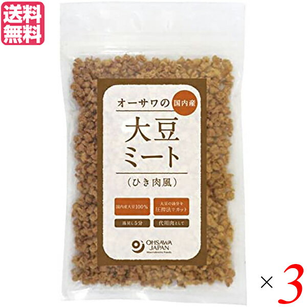 大豆ミート 国産 大豆肉 オーサワの国内産大豆ミート(ひき肉風)100g 3袋セット 送料無料