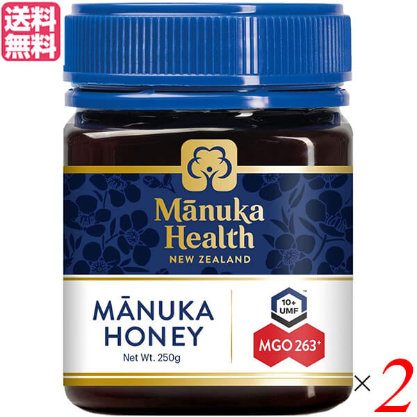 マヌカヘルス マヌカハニー MGO263/UMF10は、ニュージーランド固有のマヌカの花から採集された、濃厚な色合いとクリーミーな甘さが特徴のマヌカハニーです。 商品名のMGO数値は食物メチルグリオキサールの含有量(mg/1kg当たり)を示しています。 ◆What is Manuka Honey? マヌカハニーとは、驚くべき力が高く評価されている、貴重で特別なニュージーランド産はちみつです。 ニュージーランド原生のマヌカ（フトモモ科）の花蜜から採れるマヌカハニーには、他のはちみつにはほとんど含まれていない、独自の天然成分が含まれています。 その驚くべき自然の力が広く研究され、認められた最初のはちみつです。 ・The Magical Manuka Tree 原生のマヌカの木は、ニュージーランドの厳しい自然環境の中で繁栄するために、他に類を見ないほど順応します。強さに富むマヌカは、土地の自然保護と再生能力の役割を果たします。 マヌカは古くからニュージーランドのマオリ族によって重んじられ、伝統的に使用されていました。マヌカの花蜜からもたらされる特別な自然の力は、他のはちみつにはないマヌカハニーならではの特徴です。 マヌカの花の成長段階を見極めることで、プレミアムなマヌカハニーが作られます。 ・Why is Manuka Honey so special? ニュージーランド国内のみで、1年のうちマヌカが開花するわずか数週間しか採蜜できないため、マヌカハニーは貴重です。 春から夏にかけて気温が上昇すると、ニュージーランドの遥か北でマヌカが開花し始め、暖かい気候が全土に広がるにつれて続々と開花します。花芽の最初の兆候から、花蜜を生産し終えるまで約25日。その限られた時間の中で、養蜂家は巣箱を配置し、ミツバチは花蜜を集めなければなりません。養蜂家はシーズン中24時間休みなく働き、ヘリコプターで巣箱を遠隔地に移動させることもあります。 ミツバチにとって、マヌカハニーを作るための最適な気象条件が必要です−雨で巣箱の外に出られない間に、強風によってマヌカの花が散ってしまうこともあります。巣箱でのはちみつの生産量と、その年のはちみつの総生産量は、気象条件とマヌカの花蜜の生産量に大きく左右されます。 マヌカハニーが希少であり高価である主な要因は、限られた自然条件のみならず、養蜂家の優れた計画と迅速な行動が求められるためなのです。 ＜マヌカへルス＞ 当社は、ニュージーランド産のBee product（ミツバチ由来の製品）の健康パワーに着目し、それらを科学的に解明し活用することによって世界の人々と共有したいという想いから、2006年に設立されました。 今では、約15億匹のミツバチと140人の熱心な専門家のチームにより、ニュージーランドの自然が育んだマヌカハニー、プロポリス、ローヤルゼリー、ニュージーランドグルメハニーを丁寧に製造しています。 マヌカハニーとプロポリスの科学研究の先駆けである当社は、長年をかけてBee productの秘密を解明し、その驚くべき自然の力を守り、活用してきました。長年の研究で培った深い知識と確かな品質こそが私たちの強みです。 ニュージーランド国内の自社工場で巣箱から製品梱包までを一貫管理し、厳しいテストによって純度とグレードが保証された確かなBee productをお届けいたします。 ■商品名：マヌカハニー UMF MGO マヌカヘルス マヌカハニー MGO263/UMF10 ニュージーランド はちみつ 蜂蜜 ギフト プレゼント 高級 送料無料 ■内容量：250g×2 ■原材料名：ニュージーランド産はちみつ ■メーカー或いは販売者：富永貿易 ■賞味期限：48ヶ月 ■保存方法：高温多湿を避け、冷暗所に保存 ■区分：食品 ■製造国：ニュージーランド【免責事項】 ※記載の賞味期限は製造日からの日数です。実際の期日についてはお問い合わせください。 ※自社サイトと在庫を共有しているためタイミングによっては欠品、お取り寄せ、キャンセルとなる場合がございます。 ※商品リニューアル等により、パッケージや商品内容がお届け商品と一部異なる場合がございます。 ※メール便はポスト投函です。代引きはご利用できません。厚み制限（3cm以下）があるため簡易包装となります。 外装ダメージについては免責とさせていただきます。