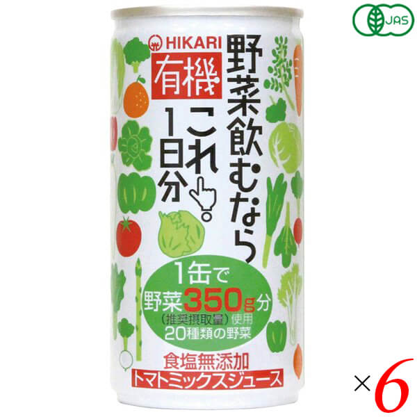 【スーパーSALE！ポイント6倍！】野菜ジュース 無添加 国産 ヒカリ 有機野菜飲むならこれ190g×6セット