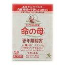 　商品名 命の母A　252錠 内容量 252錠 成分・分量 ダイオウ末175mg カノコソウ末207mg ケイヒ末170mg センキュウ末100mg ソウジュツ末 100mg シャクヤク末300mg ブクリョウ末175mg トウキ末300mg コウブシ末50mg ゴシュユ40mg ハンゲ75mg ニンジン40mg コウカ50mg 塩酸チアミン（ビタミンB1）5mg リボフラビン（ビタミンB1）1mg 塩酸ビリドキシン（ビタミンB6）0.5mg シアノコバラミン（ビタミンB12）1μg パントチン酸カルシウム5mg 葉酸0.5mg アミノエチルスルホン酸（タウリン）90mg コハクdl-α-トコフフェロール（ビタミンE）5mgパールカルク10mg ビオチン1μg ソーヤレシチン10mg 添加物として、タルク、炭酸カルシウム、バレイショデンプン、ゼラチン、ミツロウ、エリスロシン、ニューコークシン、サンセットイエローFCFを含有する。 　 効能・効果 更年期障害、更年期神経症、血の道症、のぼせ、生理不順、生理痛、肩こり、冷え性、肌荒れ、めまい、耳鳴り、動悸、貧血、にきび、便秘、ヒステリー、帯下、産前産後、下腹腰痛、血圧異常、頭痛、頭重 用法・用量 成人(15歳以上)1回4錠を1日3回、毎食後服用してください。 15歳未満の方は服用しないでください。 ご服用にあたっての注意 使用上の注意】 相談すること 1． 次の人は服用前に医師又は薬剤師に相談してください 　（1）医師の治療を受けている人 　（2）妊婦又は妊娠していると思われる人 　（3）胃腸の弱い人 　（4）今までに薬により発疹・発赤、かゆみ等を起こしたことがある人 2． 次の場合は、直ちに服用を中止し、医師又は薬剤師に相談してください 　（1）服用後、次の症状があらわれた場合 関係部位 症　　　　状 皮ふ 発疹・発赤、かゆみ 消化器 悪心・嘔吐、食欲不振、胃部不快感 　　まれに下記の重篤な症状が起こることがあります。 その場合は直ちに医師の診療を受けてください。 症状の名称 症　　　　状 肝機能障害 全身のだるさ、黄疸（皮ふや白目が黄色くなる）等があらわれる。 　（2）1 ヵ月位服用しても症状がよくならない場合 3．次の症状があらわれることがありますので、このような症状の継続又は増強が見られた場合には、 服用を中止し、医師又は薬剤師に相談してください　　※ 下痢 ●服用に際しては添付文書をよくお読みになって、ご服用ください。●直射日光の当たらない涼しい所に保管してください。●小児の手の届かない所に保管してください。 製造販売元 小林製薬株式会社　大阪府茨木市豊川1-30-3　Tel （072）640-0121　　 区分 日本製・ 第2類医薬品 広告文責 メガヘルスマート 電話：024-922-2148　薬剤師　菊地　浩也　　 この商品は医薬品です。用法用量をご確認の上、 ご服用下さいませ。　 【使用期限：商品発送後、180日以上ございます】 医薬品販売に関する記載事項