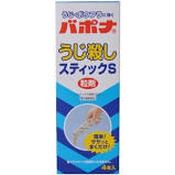 商品名 バポナ　うじ殺し　スティックS　160g　 内容量 　 160g 成分　有効成分 フェンチオン(有機リン系)5.0% その他の成分：アルキルベンゼンスルホン酸塩、その他 効能・効果 蚊幼虫(ボウフラ)、ハエ幼虫(ウジ)の防除 用法・用量 1.主として蚊とハエの発生場所に対して使用してください。 2.ハエ幼虫(ウジ)：1平米につき10-20gを主として便池等湿潤した幼虫の発生場所にそのまま散布してください。 3.蚊幼虫(ボウフラ)：発生場所の水量1平米(1トン)につき20-40g(有効成分1-2ppm)をそのまま均一に散布してください。 　 ご使用方法 スティックの封を切り、そのまま散布してください 。　主として蚊とハエの発生場所に対して使用してください。 ご使用上の注意 ■してはいけないこと　（守らないと副作用・事故などが起こりやすくなります） 1.本剤を口や目に入れないでください。 2.人体に直接触れるおそれのある場所には散布しないでください。 3.環境を汚染しないよう乱用を避けてください。特に水域に使用する場合は、井戸、地下水等の水質を汚染するおそれのある場所、魚や水棲生物に被害を及ぼすおそれのある場所では使用しないでください。 4.小分けするときは、食品用の容器等、誤用のおそれのあるものを利用しないでください。 ■相談すること 1.万一、身体に異常を来した場合や誤って薬剤を飲み込んだ場合、この外箱を持って直ちに本剤が有機リン系の殺虫剤であることを医師に告げて診療を受けてください。 2.今までに薬や化粧品等によるアレルギー症状（例えば発疹、発赤、かゆみ、かぶれ等）を起こしたことのある人は使用前に医師又は薬剤師に相談してください。 【その他の注意】 1.散布に当たっては、手袋、マスクなどを着け、粒剤を口に入れないように注意してください。 2.皮膚、飲食物、食器、小児のおもちゃ又は飼料等にかからないようにしてください。 3.定められた用法・用量および効能・効果を厳守してください。 4.使用した後、あるいは皮膚に付いたときは、石けん水でよく洗ってください。また、口に入ったときは水でうがいをしてください。目に入ったときは直ちに水でよく洗い流してください。 【保存及び取り扱い上の注意】 1.食品、食器、飼料等と区別し、小児の手の届かない乾燥した冷暗所に保管してください。 2.使用後、残った薬剤は、必ず保管場所にもどし、容器は封をしておいてください。 3.使用済みの空容器等は、適切に分別して処分してください。 注意-人体には使用しないこと 製造販売元 アース製薬株式会社 〒101-0048 東京都千代田区神田司町二丁目12番地1 0120-81-6456 区分 日本・第2類医薬品 広告文責 メガヘルスマート　電話：024-922-2148　薬剤師　菊地　浩也　 　 この商品は医薬品です。用法用量をご確認の上、 ご服用下さいませ。　 【使用期限：商品発送後、180日以上ございます】 医薬品販売に関する記載事項