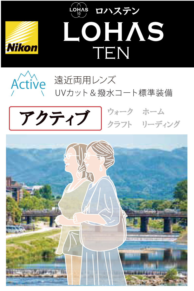 遠近両用メガネ メガネレンズ nikon ロハステン 屈折率1.67 （2枚1組）アクティブ active えんきん 累進 LOHAS10 遠近両用眼鏡 レンズ 眼鏡用レンズ メガネレンズ 老眼 UVカット ニコン ニコン製 ニコンエシロール おすすめ
