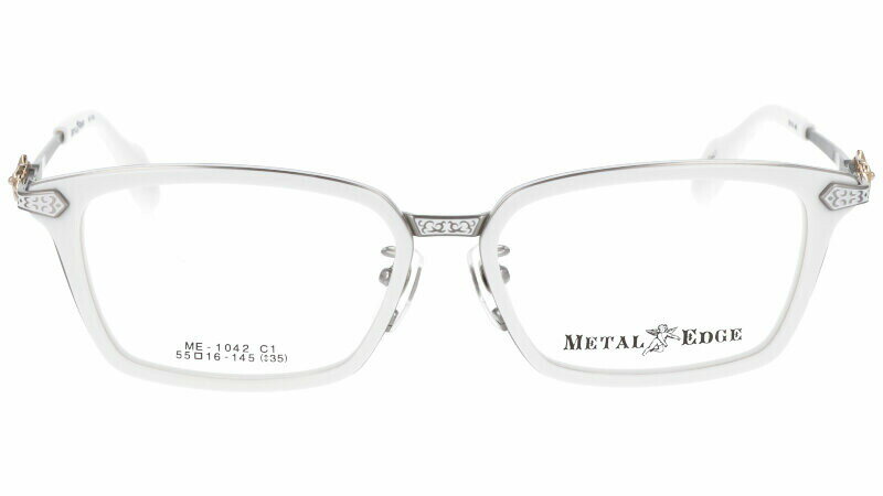メガネ Metal Edge メタルエッジ ME-1042 C1 ホワイト シルバー ワイルド オススメ メガネ メンズファッション メンズ 男性用 20代 30代 40代 お洒落 かっこいい ワイルド イカつい メガネ 送料無料 トライバル模様