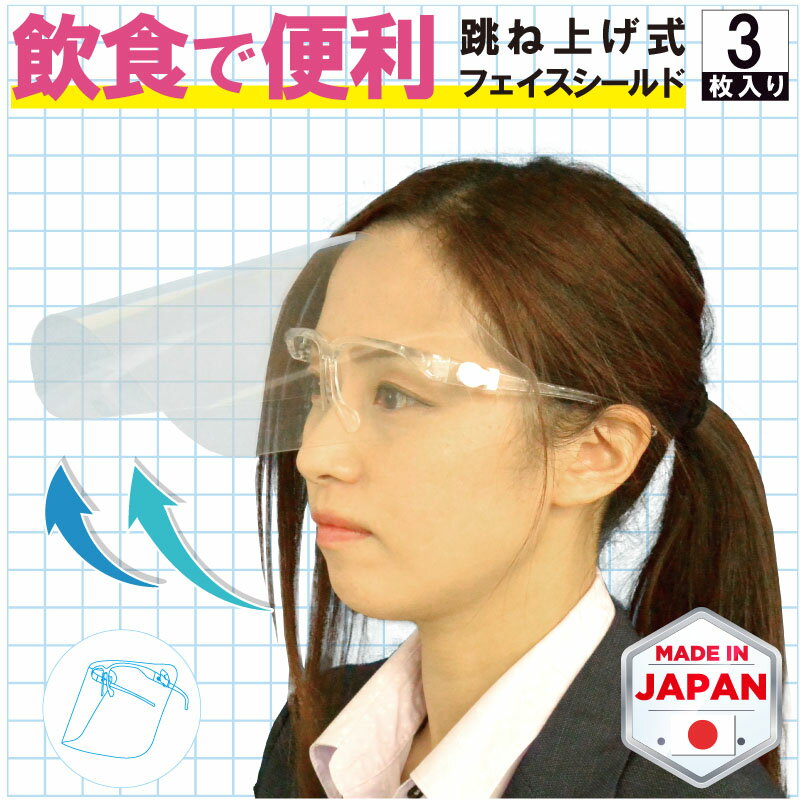 飲食できる フェイスシールド 眼鏡型 3枚セット MOVEくん メガネ 跳ね上げ 可動式 リフトアップ式 開閉..