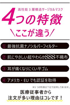 医療用 マスク 3層 2500枚 ふつうサイズ 静菌効果が凄い 大容量 爽快 耳が痛くならない 平ゴム 肌に優しい 快適 抗菌 銀イオン シルバーナノ N95と同等 高性能 高品質 サージカルマスク 送料無料 使い捨て ベトナム n95 ASTM F2100 大人用 【1箱50枚入×50箱】 おすすめ