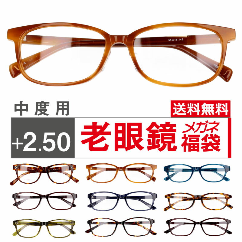 度付きレンズ付き 老眼鏡 メガネ福袋 中度用 +2.50 シニアグラス セルフレーム 家用メガネ 老眼 眼鏡 メガネ メガネフレーム メンズ レディース 男性用 女性用 メガネ 度付き 福袋 眼鏡福袋 遠視 送料無料