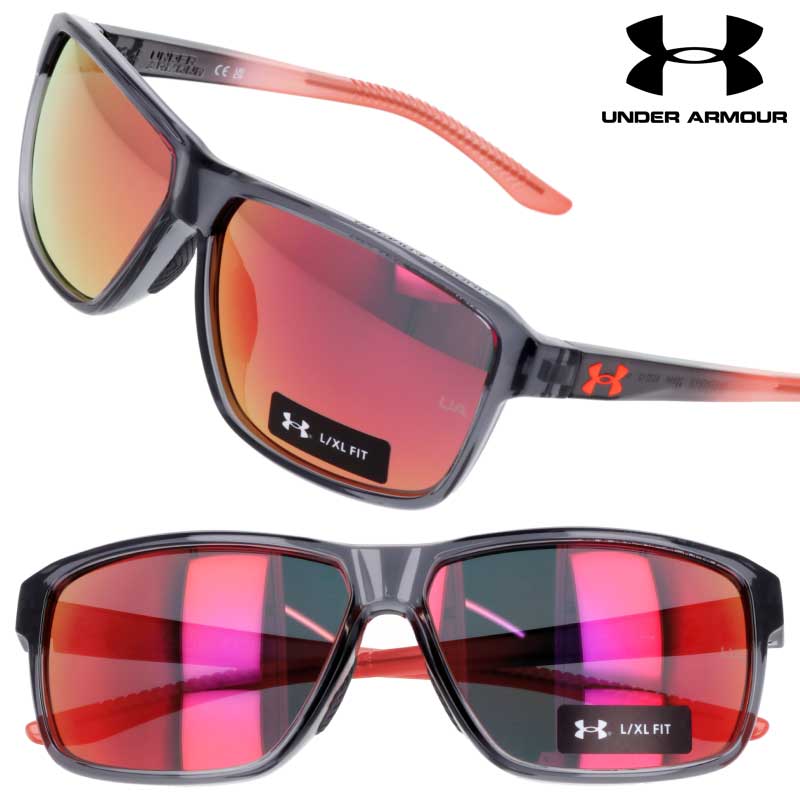 アンダーアーマー サングラス メンズ サングラス アンダーアーマー UNDER ARMOUR UA KICKOFF/F 268mi クリアグレー レッド ミラーレンズ スポーツブランド UVカット 高級サングラス ギフト 釣り スポーツ スポーツ観戦 UVカット 紫外線カット 紫外線対策 男性用 女性用 メンズ レディース スクエア 度付き 可