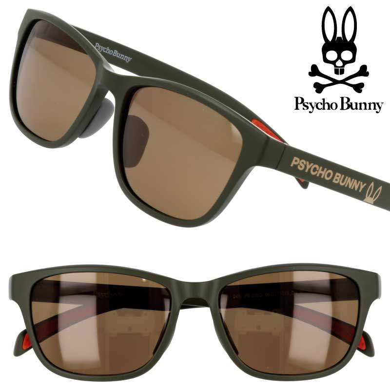 サイコバニー Psycho Bunny 偏光サングラス PB-03SG Col.3 マットカーキ ブラウン 偏光レンズ UVカット 紫外線カット 紫外線対策 メンズ レディース 男性 女性 度付き 可 度なし シンプル おしゃれ トラッド カジュアル 個性的 ストリート ドライブ 運転 送料無料