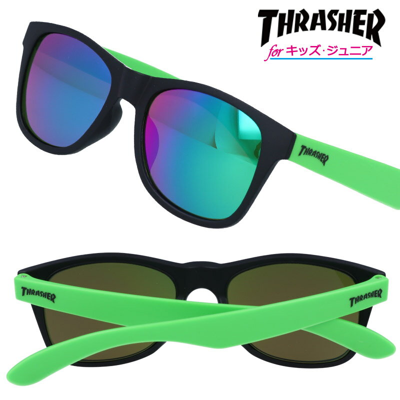 THRASHER thrasher スラッシャー grace013-bk-gn キッズサングラス 子供用サングラス ジュニアサングラス キッズ ジュニア ボーイズ ガールズ ブラック 黒 グリーン ミラーレンズ ストリート スケートボード UVカット 紫外線対策 紫外線カット 日焼け防止 子供のUV対策のサムネイル