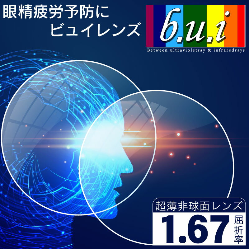 プラスチック b.u.i. 1.67非球面 ビュイ bui 度付き 無色レンズ 屈折率1.67 ネッツペックコート UVカット 2枚1組 眼鏡レンズ 眼鏡用レンズ 度付レンズ 度付きレンズ レンズ交換 メガネ 度入り レンズ交換 メガネ 度付き 眼鏡用 レンズ 度付きレンズ メガネ