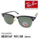 Ray-Ban Co ΌTOX CLUBMASTER RB3016F 901/58 55mm Nu}X^[ POLARIZED |CYh O UVJbg Ki ۏ؏t