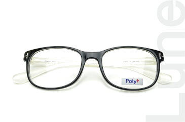 度付きメガネ スクエア PolyPlus P3141-50 カラー10 ブラックホワイト Air 超軽量、超弾性のあるTR90 グリルアミド素材 近視・遠視・乱視・老眼に対応