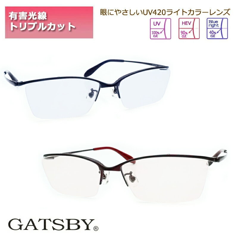 眼の健康を考えるなら　UV420++　チタンメガネ＆ライトカラーレンズセット　GY-004　紫外線カット　HEV..